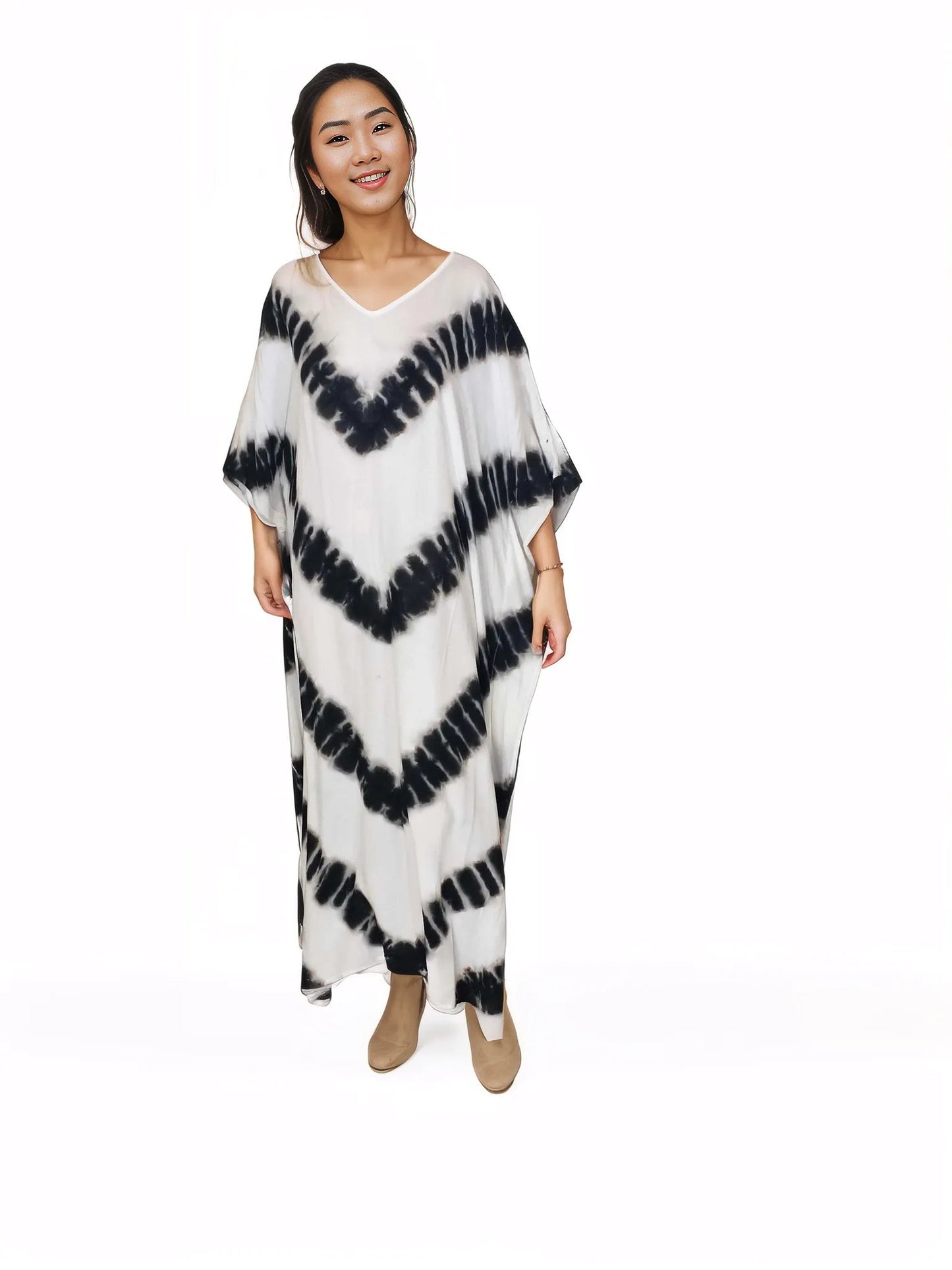 Boho Raw Stripes Black and White Dress