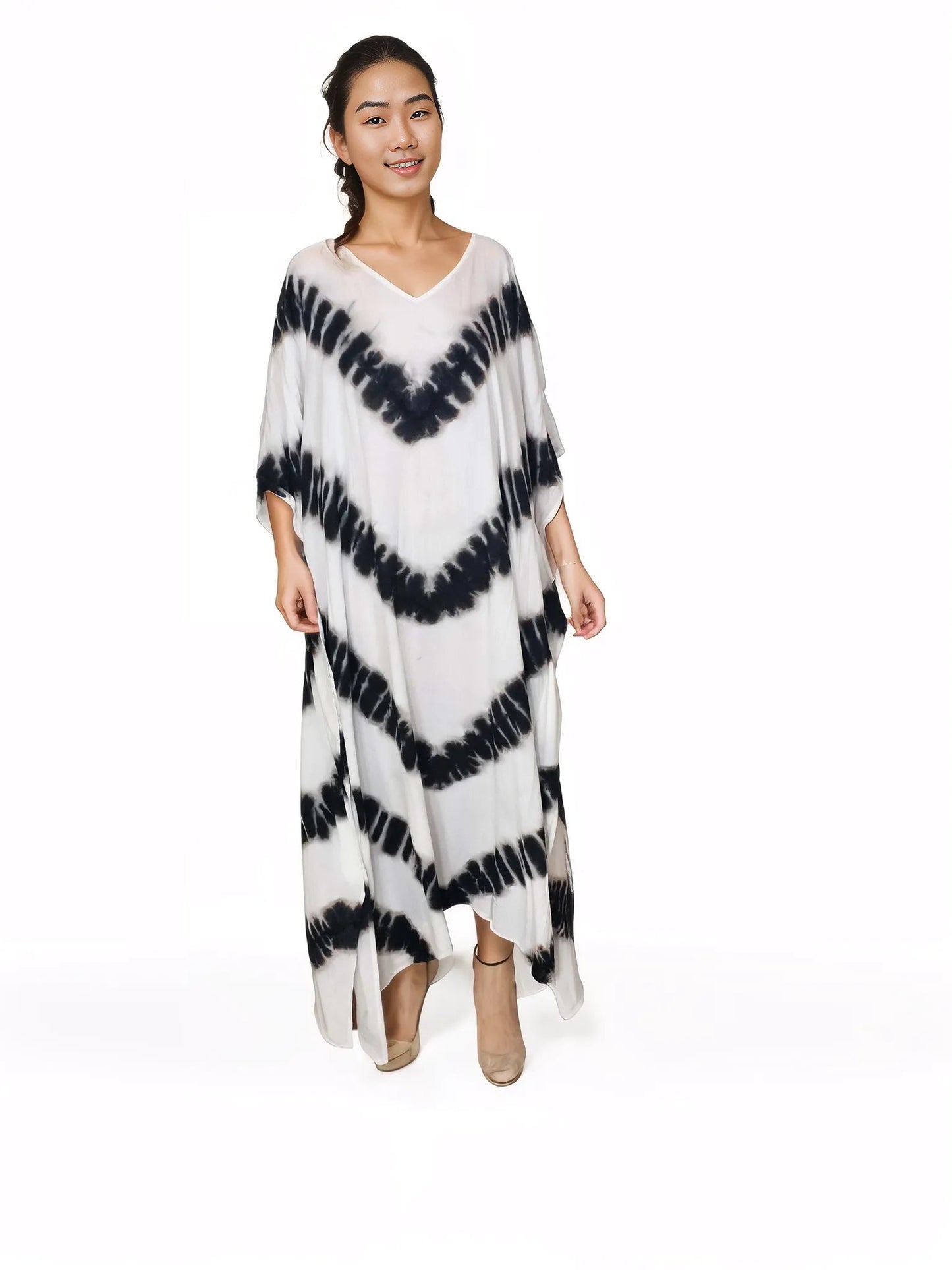 Boho Raw Stripes Black and White Dress