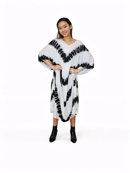 Boho Raw Stripes Black and White Dress