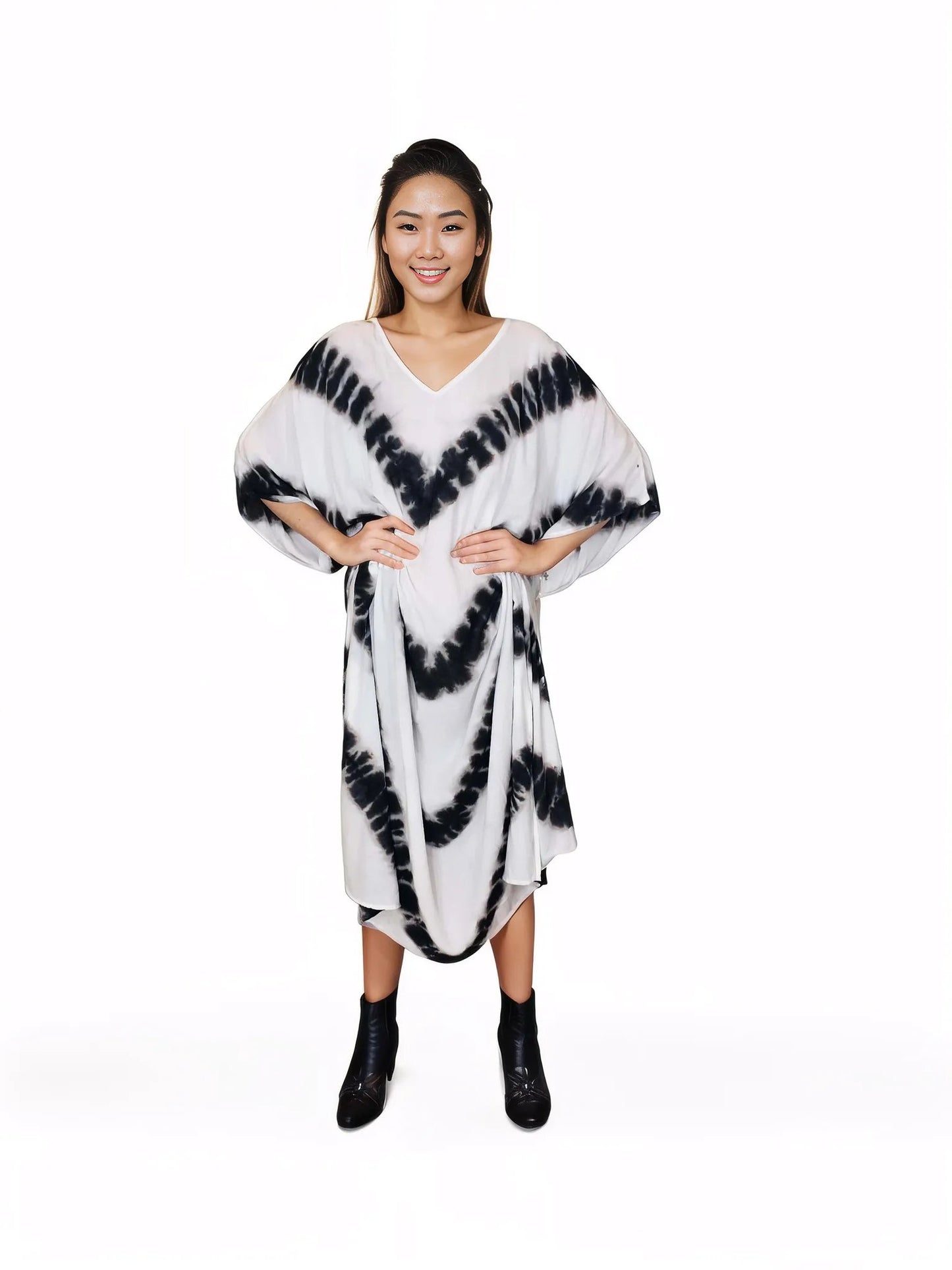 Boho Raw Stripes Black and White Dress