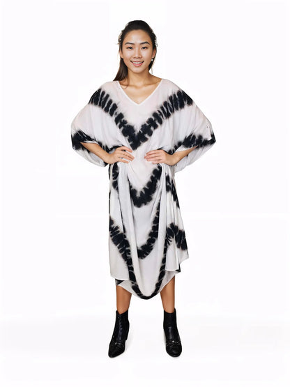 Boho Raw Stripes Black and White Dress