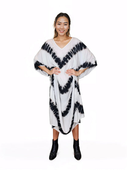 Boho Raw Stripes Black and White Dress