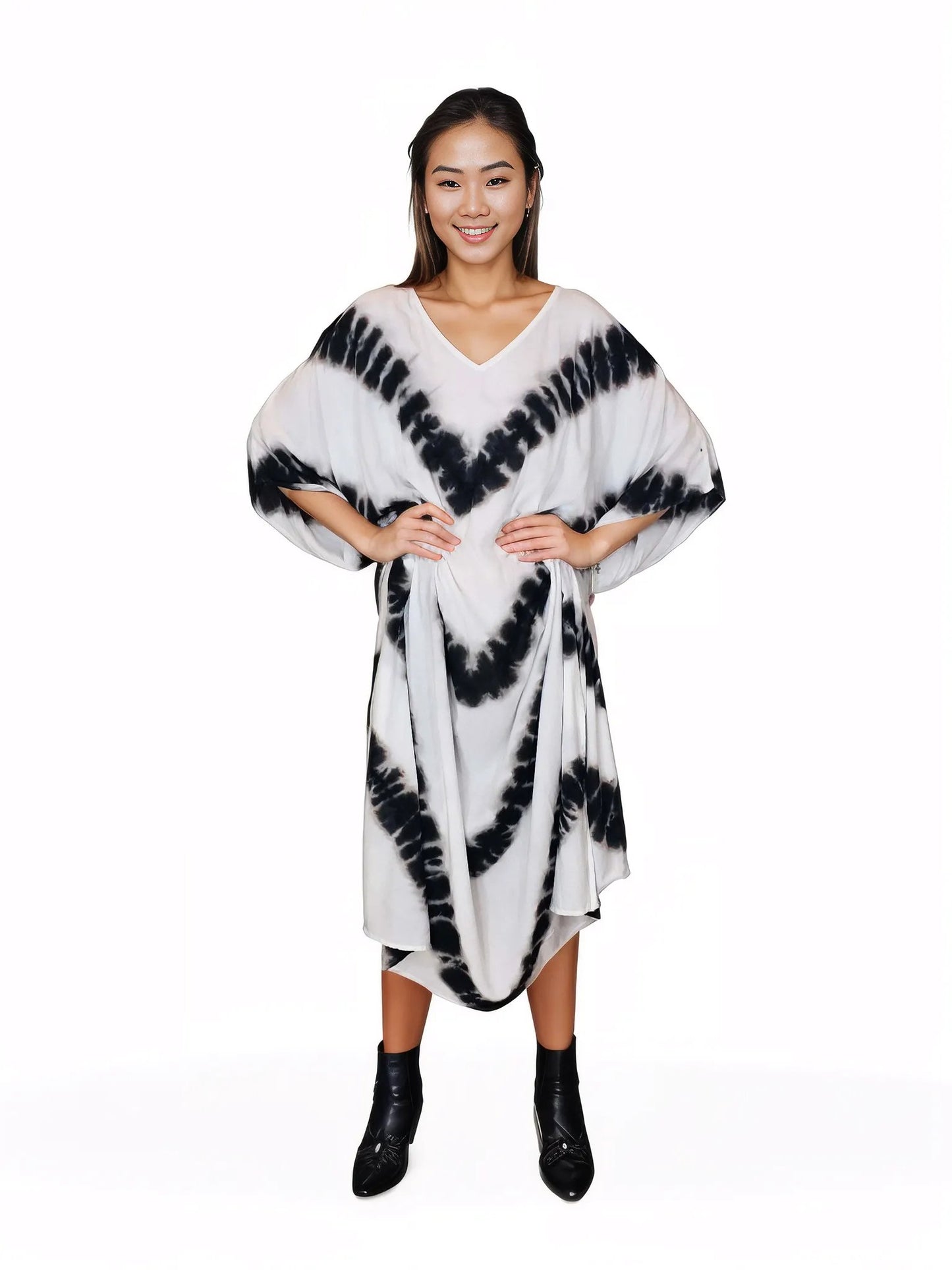 Boho Raw Stripes Black and White Dress