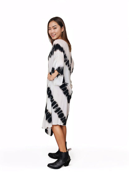 Boho Raw Stripes Black and White Dress