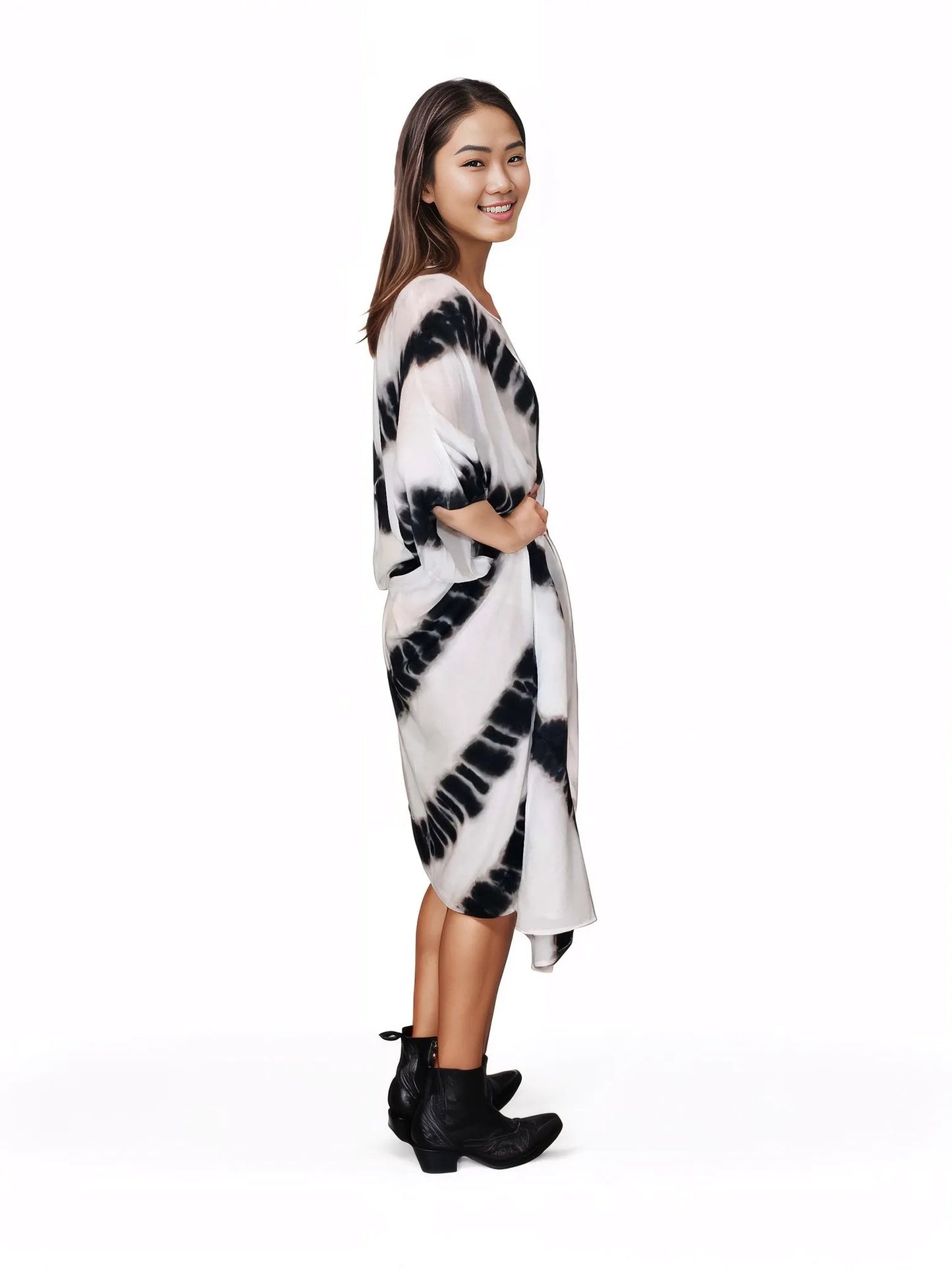 Boho Raw Stripes Black and White Dress