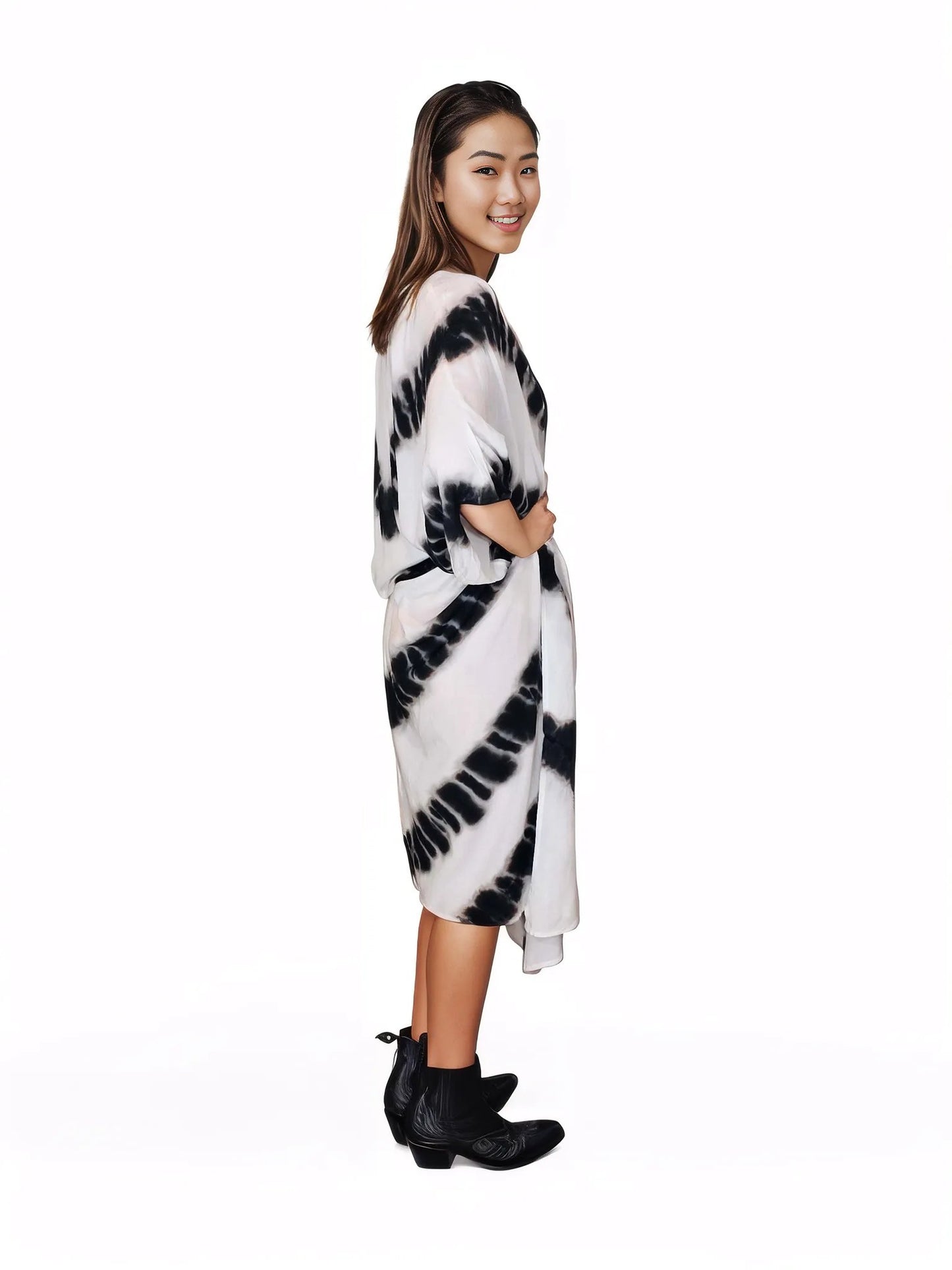 Boho Raw Stripes Black and White Dress