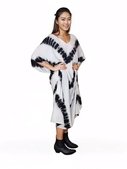 Boho Raw Stripes Black and White Dress