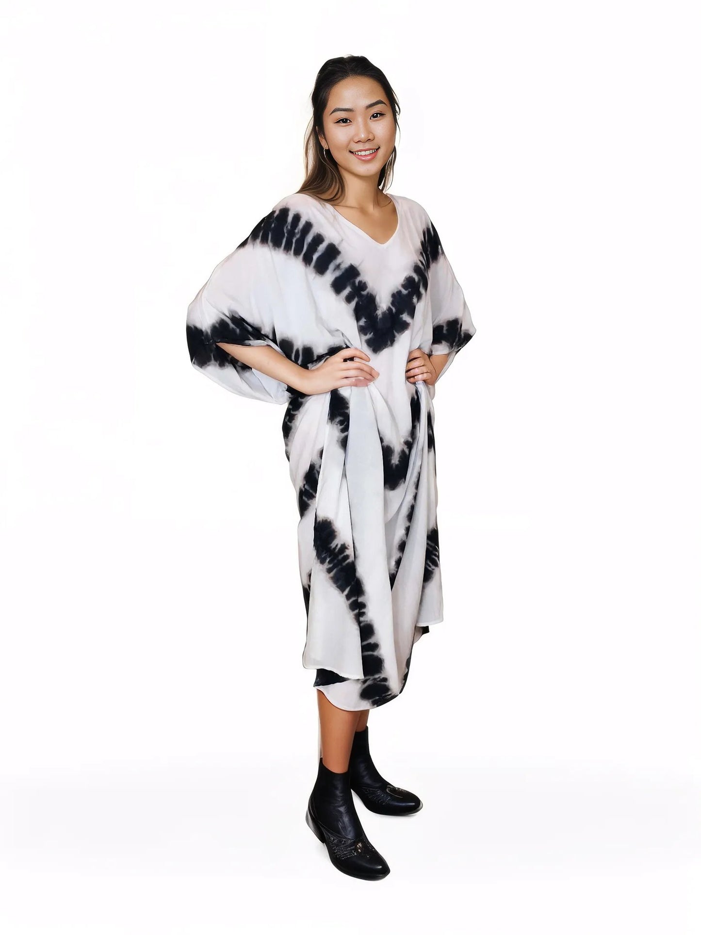 Boho Raw Stripes Black and White Dress