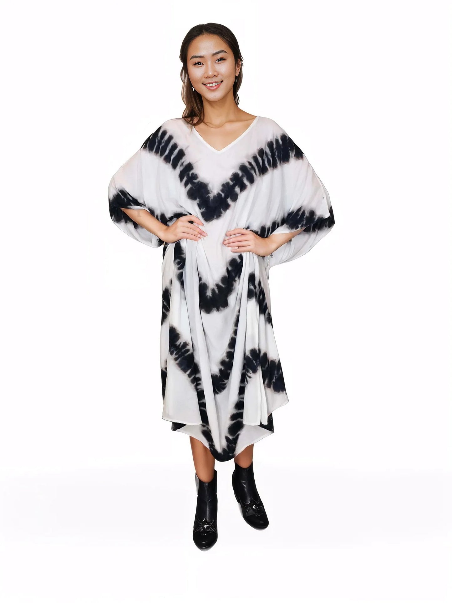 Boho Raw Stripes Black and White Dress