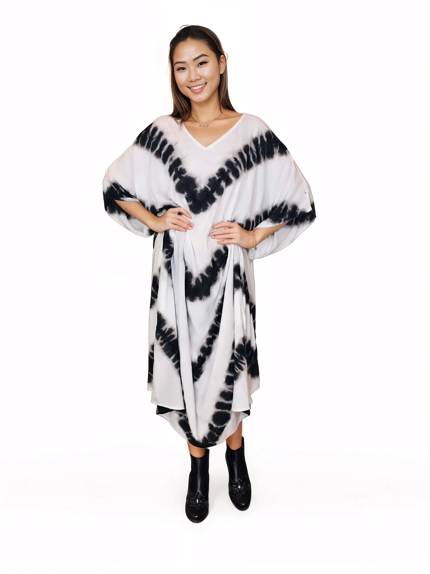 Boho Raw Stripes Black and White Dress