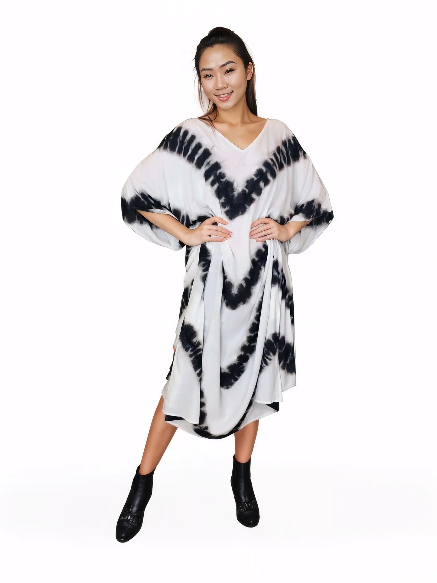 Boho Raw Stripes Black and White Dress