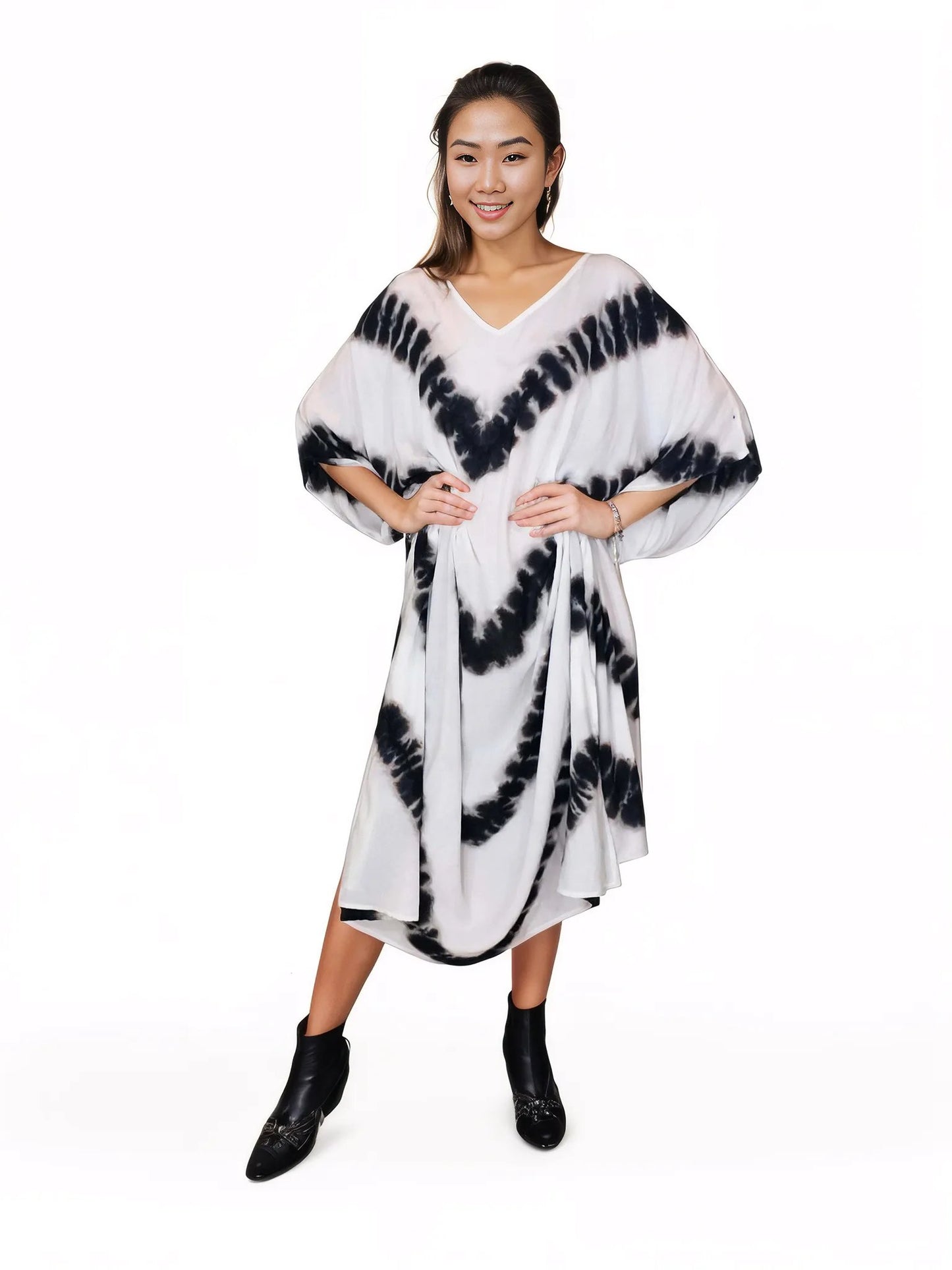 Boho Raw Stripes Black and White Dress