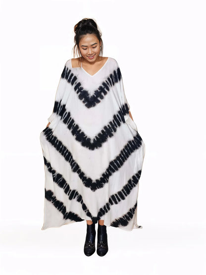 Boho Raw Stripes Black and White Dress