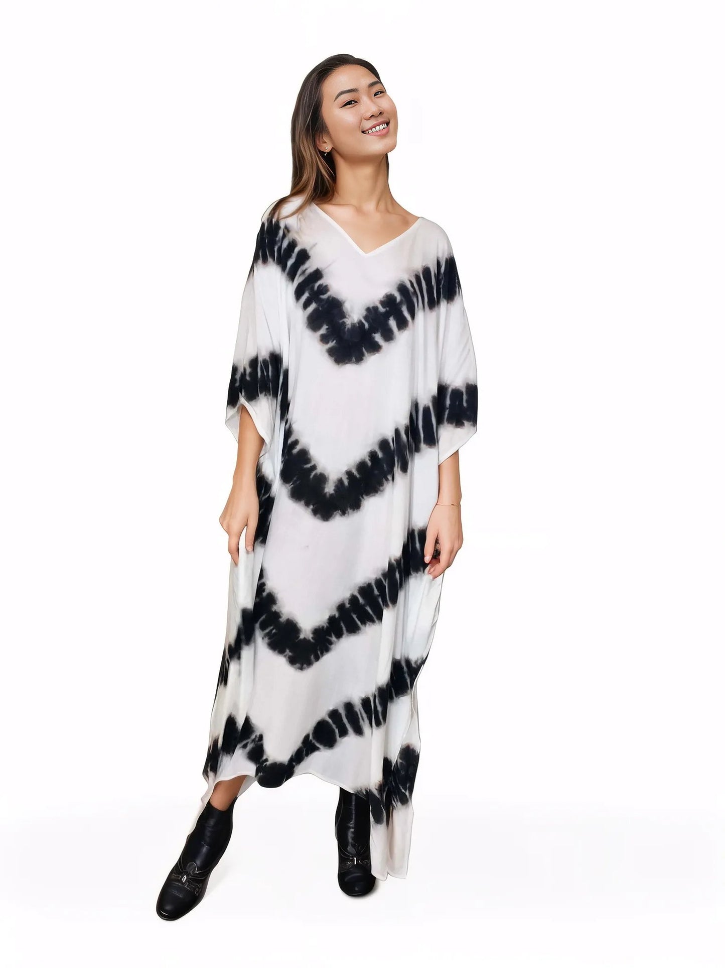 Boho Raw Stripes Black and White Dress