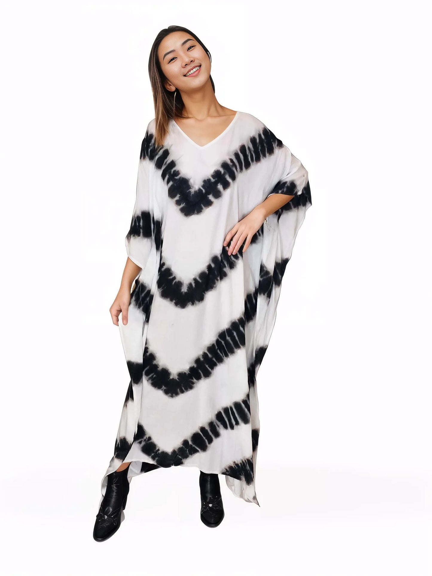 Boho Raw Stripes Black and White Dress