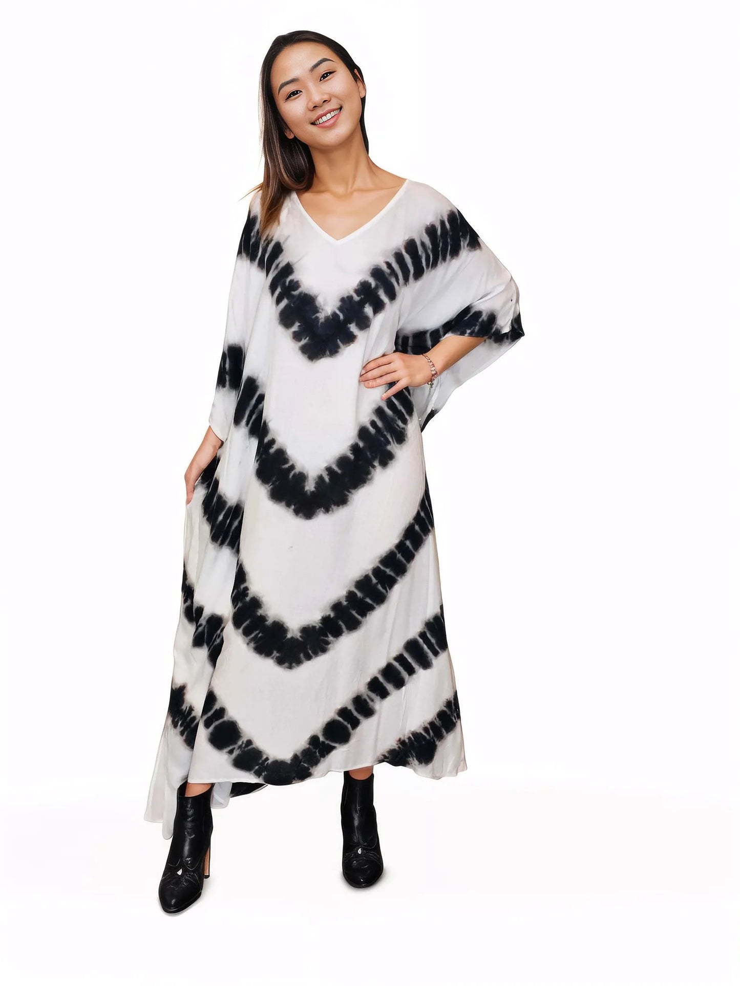 Boho Raw Stripes Black and White Dress