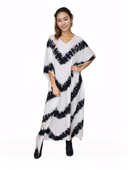 Boho Raw Stripes Black and White Dress