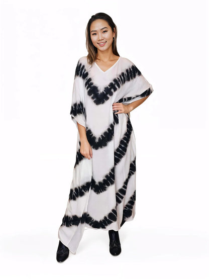 Boho Raw Stripes Black and White Dress