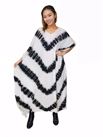 Boho Raw Stripes Black and White Dress