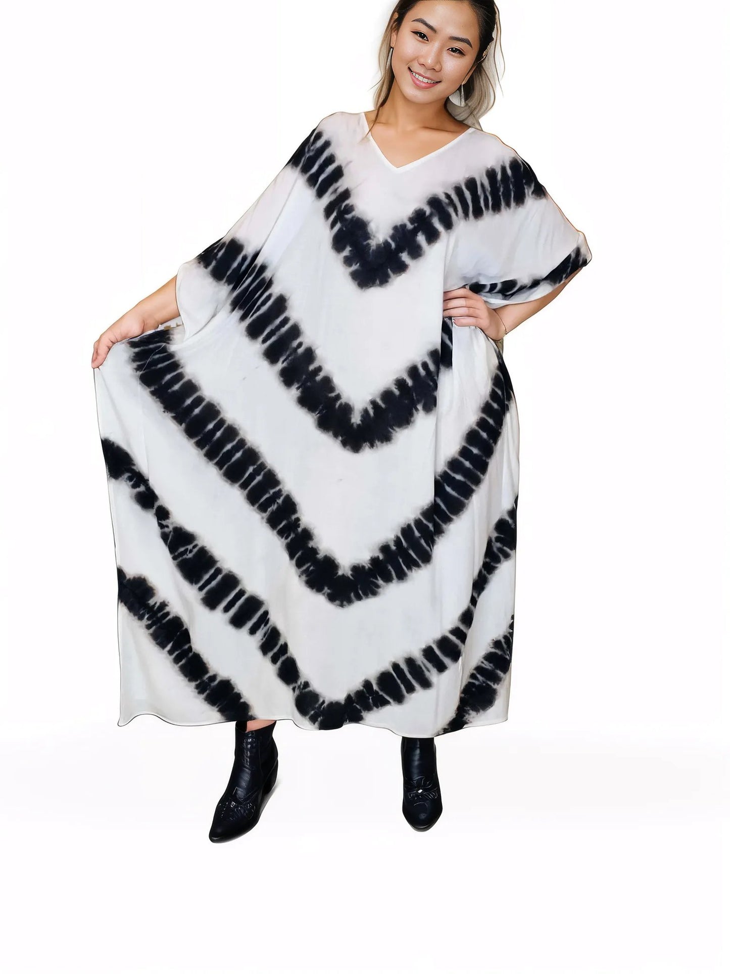 Boho Raw Stripes Black and White Dress