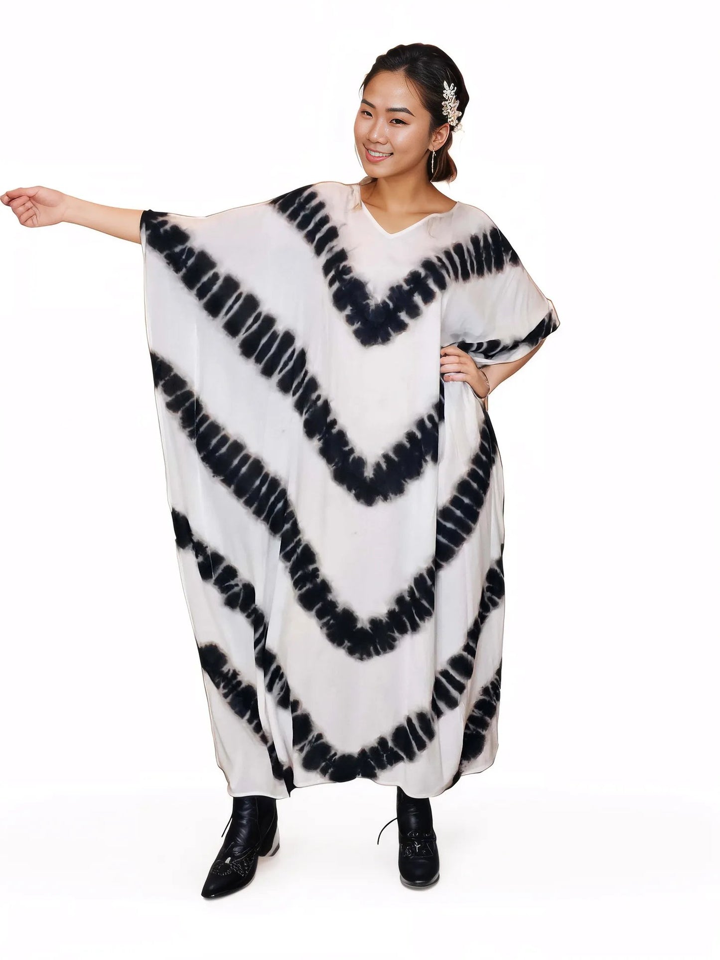 Boho Raw Stripes Black and White Dress