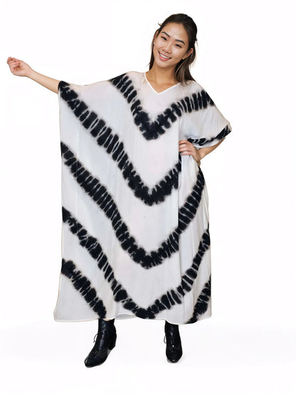 Boho Raw Stripes Black and White Dress