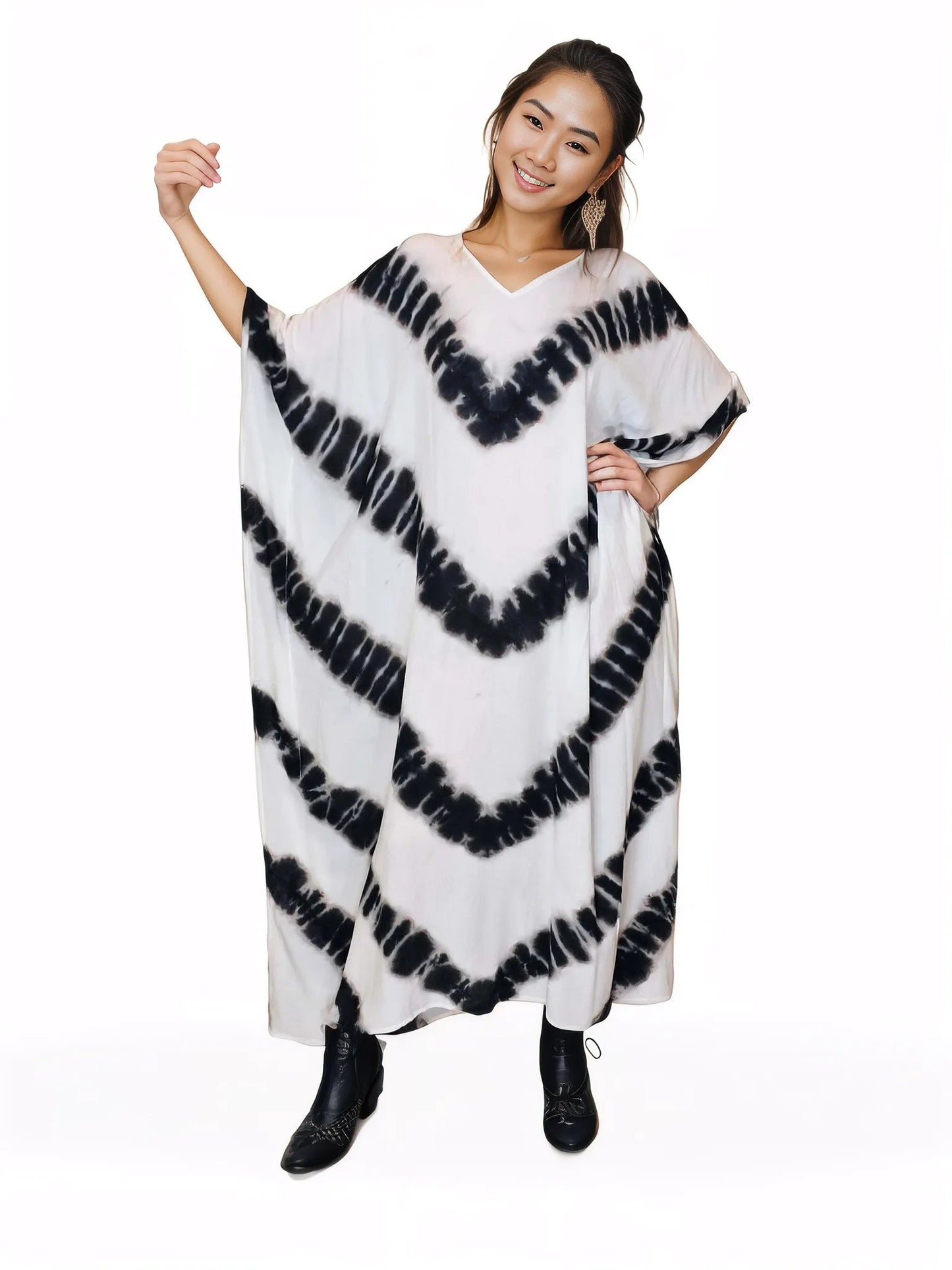 Boho Raw Stripes Black and White Dress