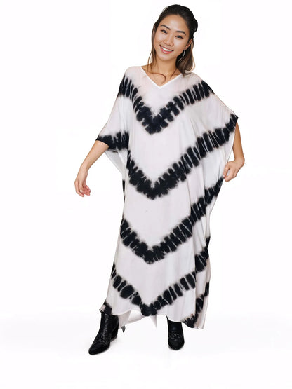 Boho Raw Stripes Black and White Dress