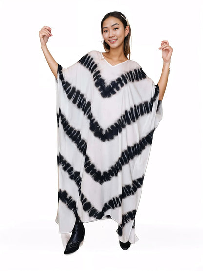 Boho Raw Stripes Black and White Dress