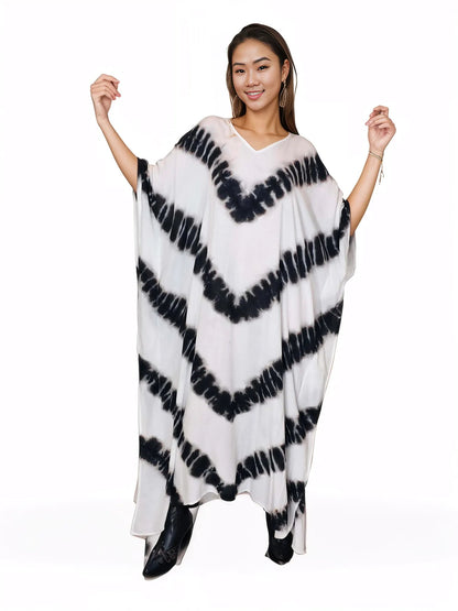 Boho Raw Stripes Black and White Dress