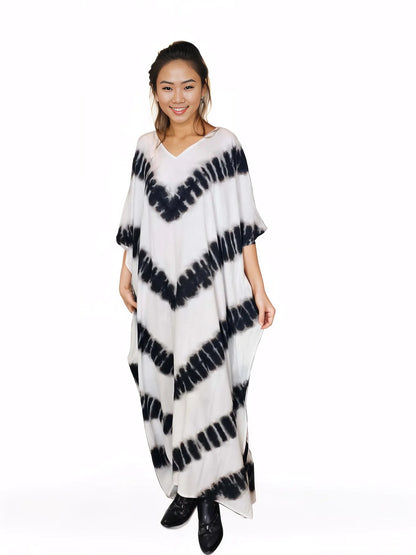 Boho Raw Stripes Black and White Dress