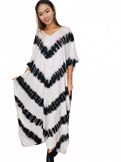 Boho Raw Stripes Black and White Dress