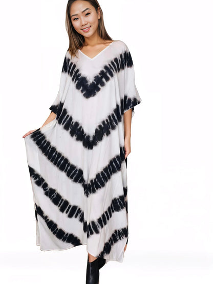 Boho Raw Stripes Black and White Dress