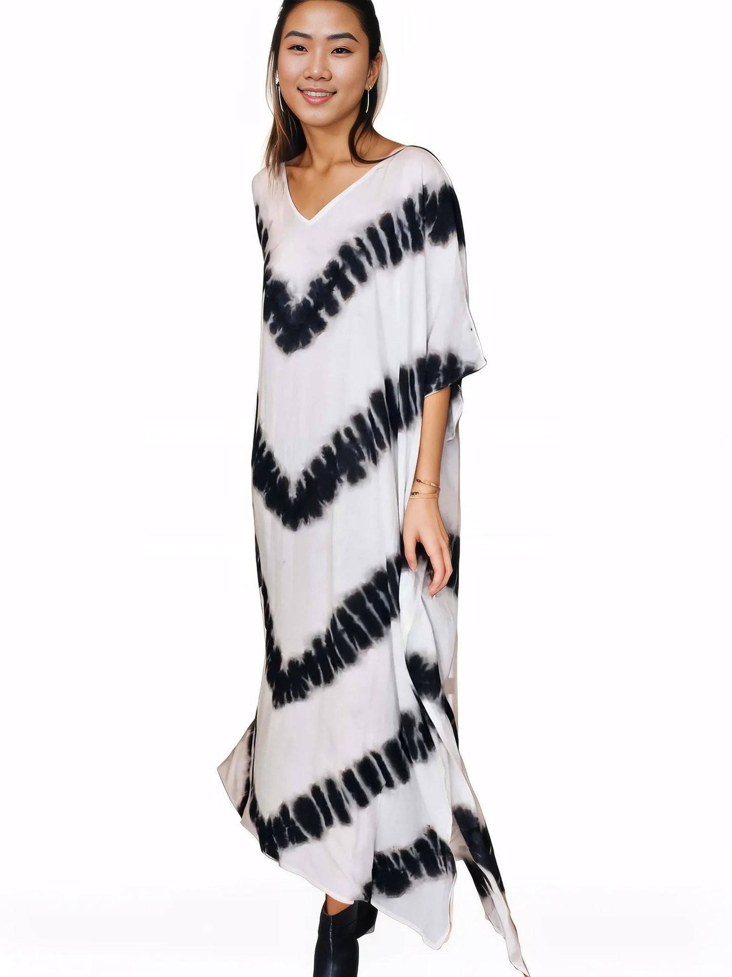 Boho Raw Stripes Black and White Dress