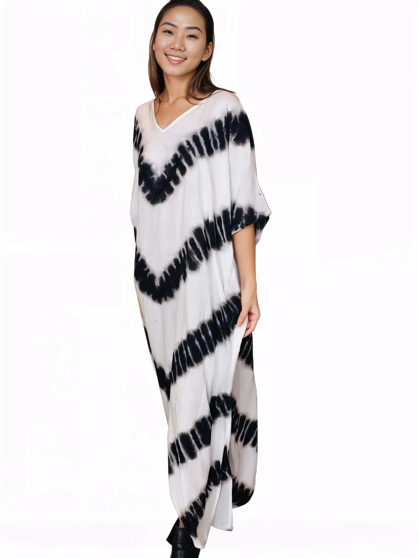 Boho Raw Stripes Black and White Dress