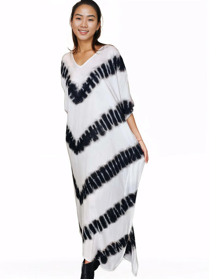 Boho Raw Stripes Black and White Dress