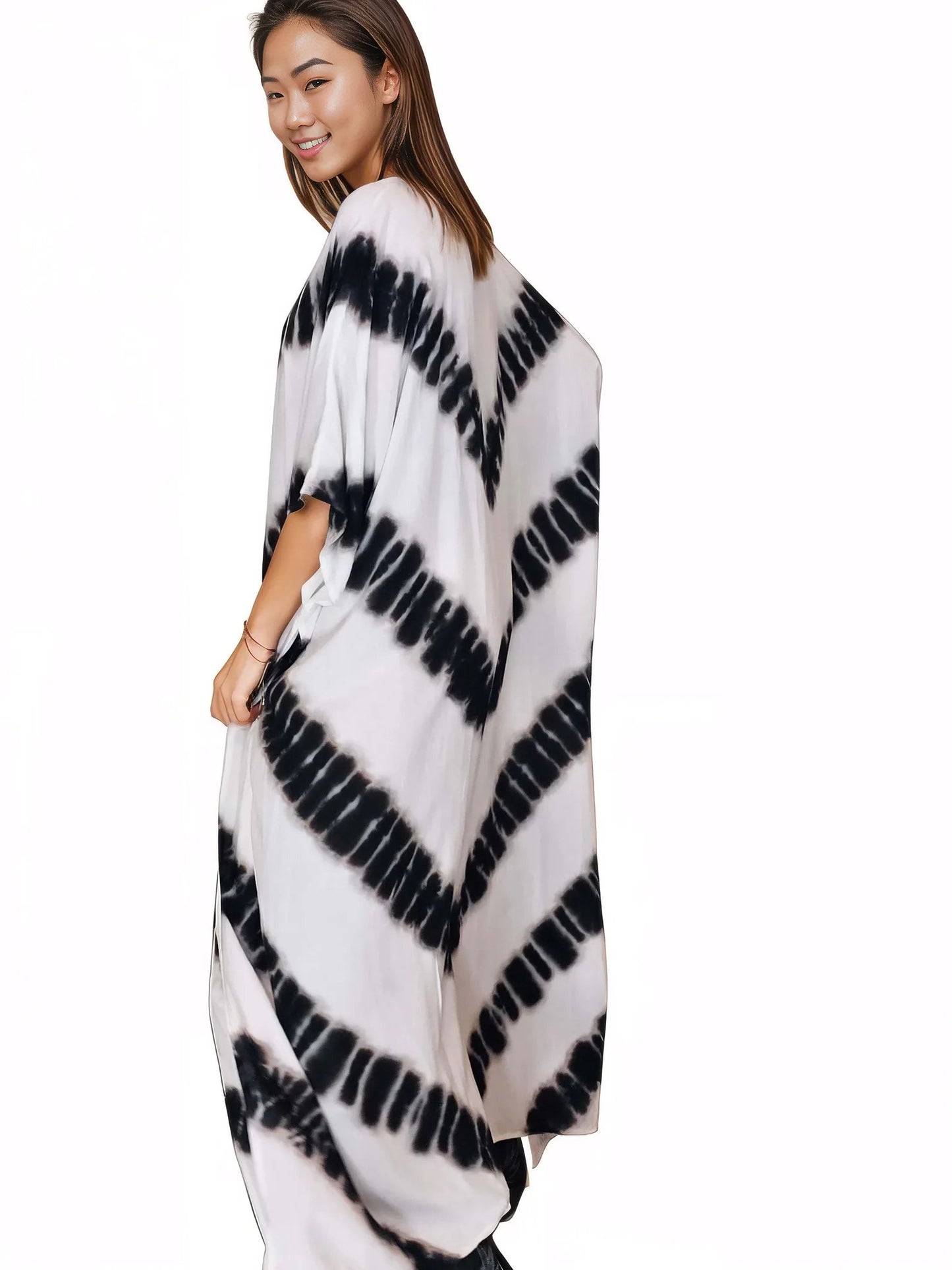 Boho Raw Stripes Black and White Dress