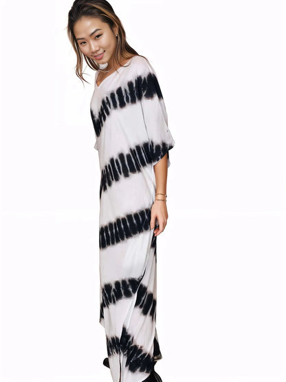 Boho Raw Stripes Black and White Dress