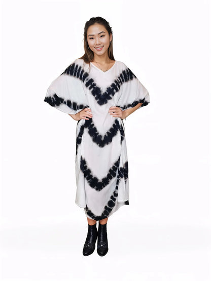 Boho Raw Stripes Black and White Dress