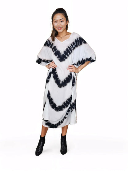 Boho Raw Stripes Black and White Dress