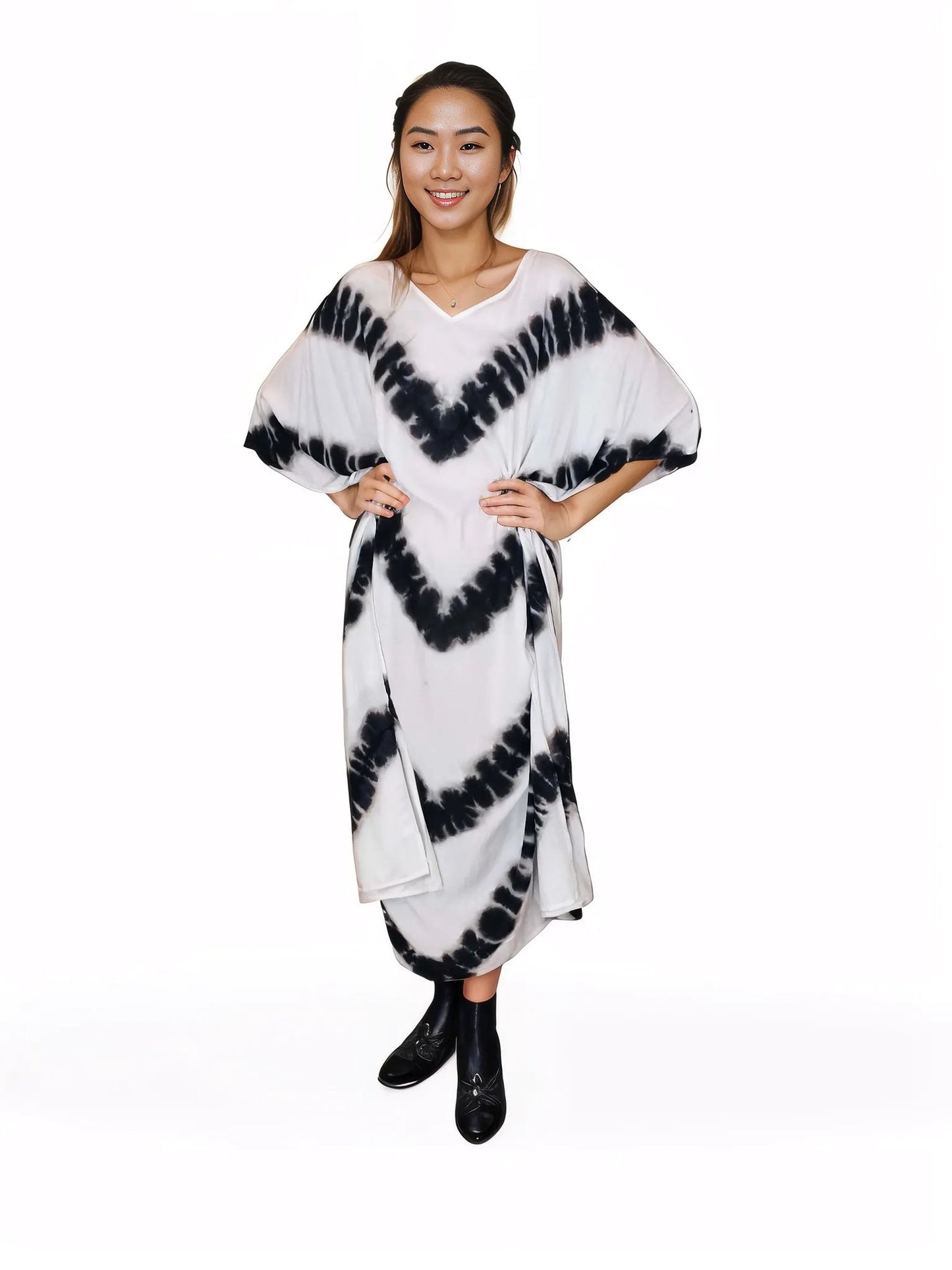 Boho Raw Stripes Black and White Dress