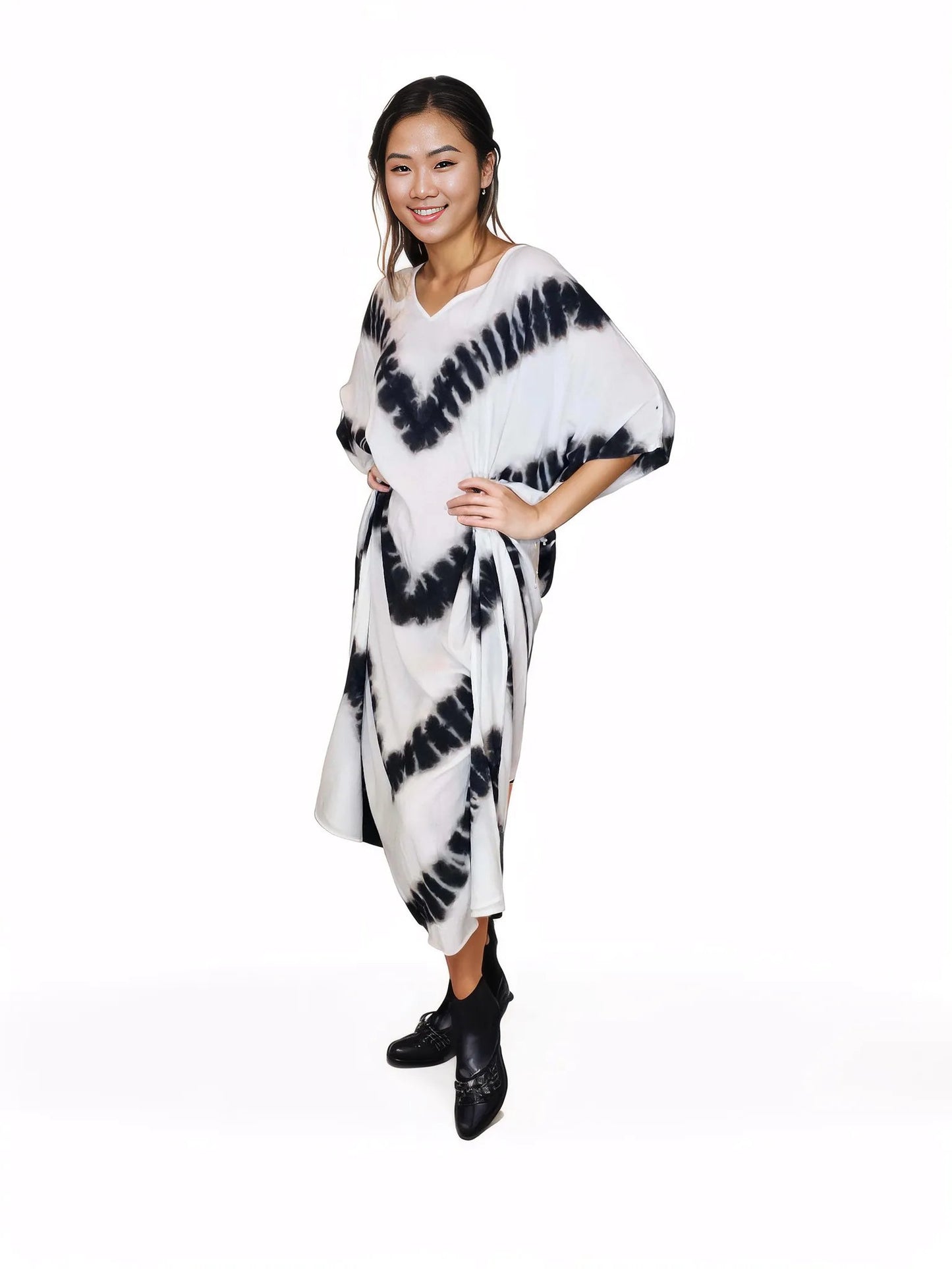 Boho Raw Stripes Black and White Dress