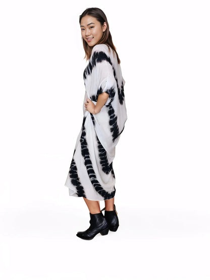 Boho Raw Stripes Black and White Dress