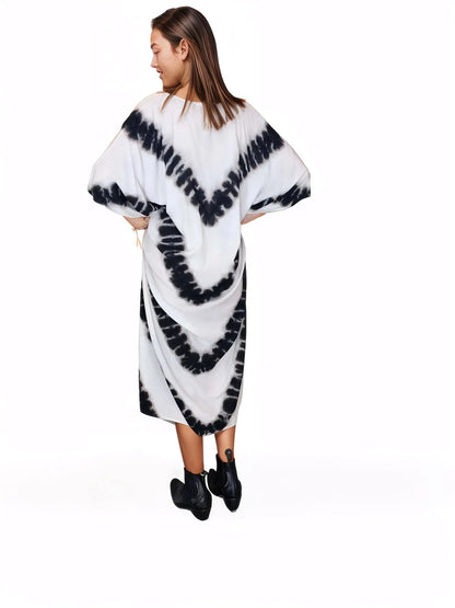 Boho Raw Stripes Black and White Dress