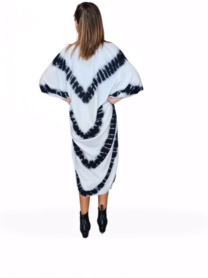 Boho Raw Stripes Black and White Dress