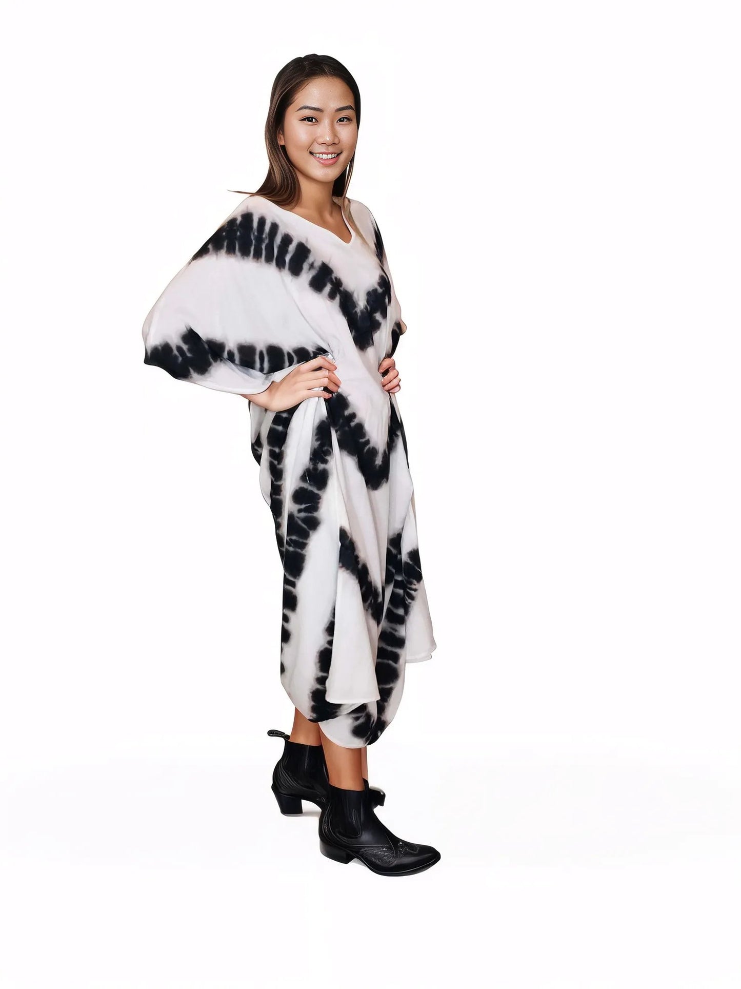 Boho Raw Stripes Black and White Dress