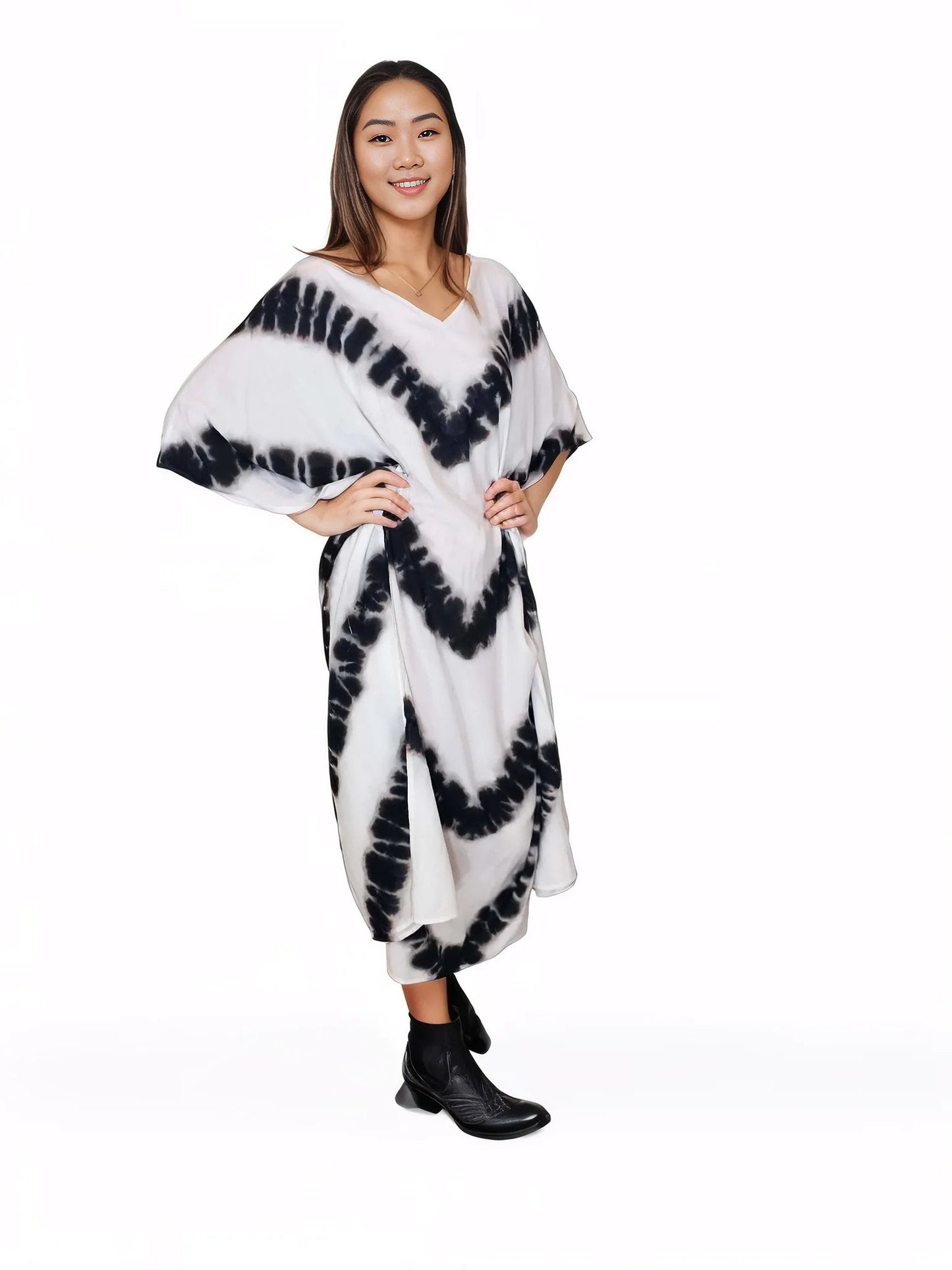 Boho Raw Stripes Black and White Dress