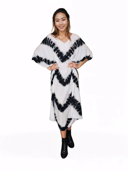 Boho Raw Stripes Black and White Dress