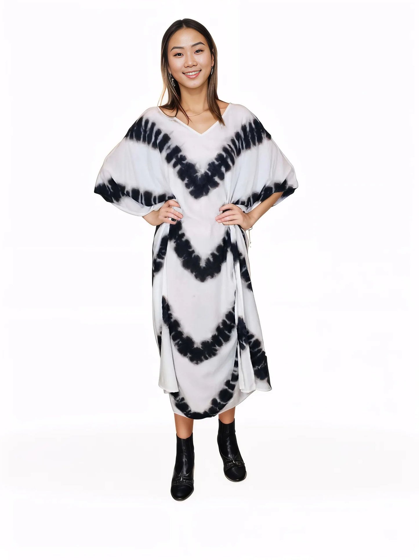 Boho Raw Stripes Black and White Dress