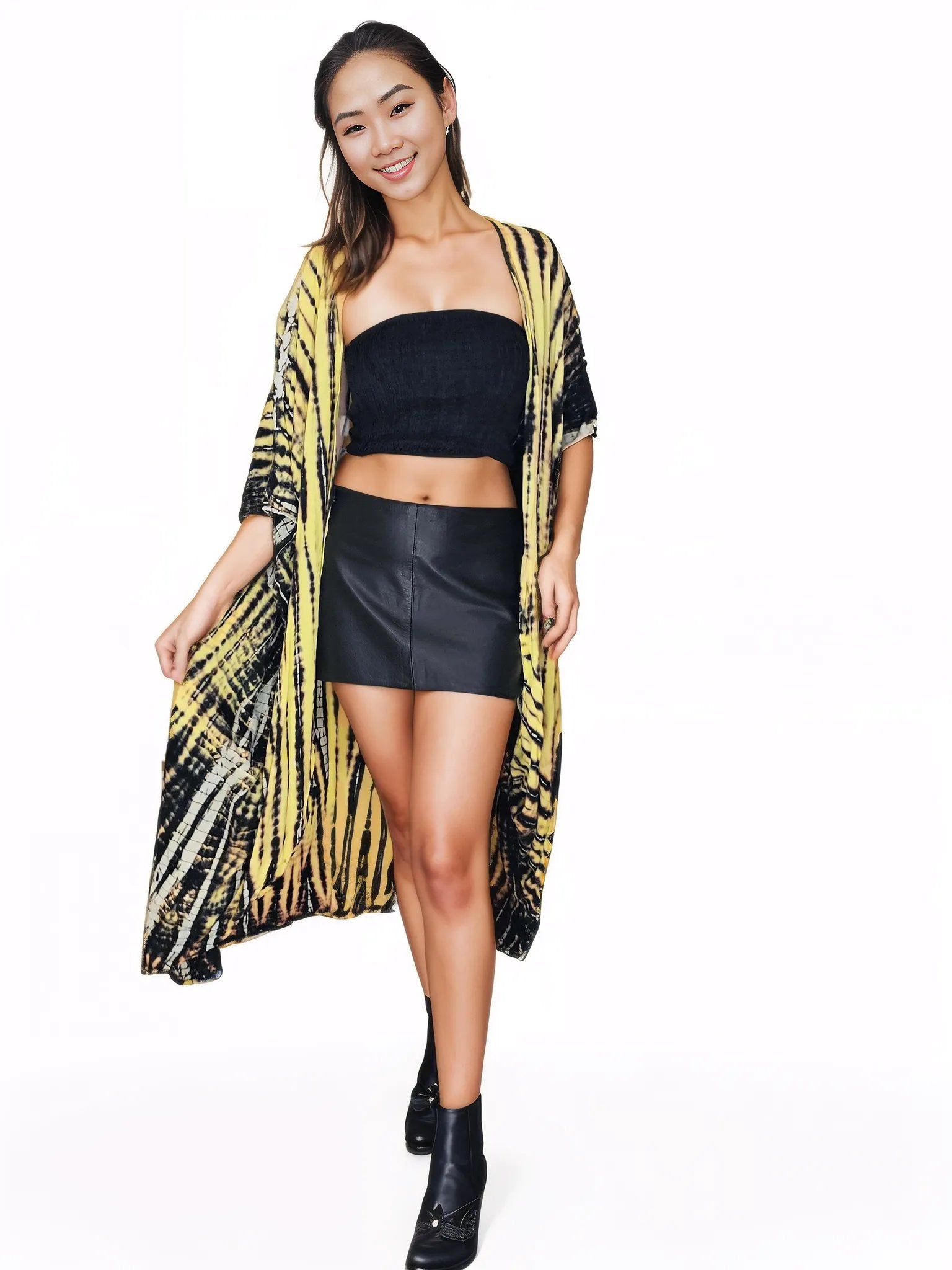 Boho Raw Yellow Black Cardigan - Tenku Designs